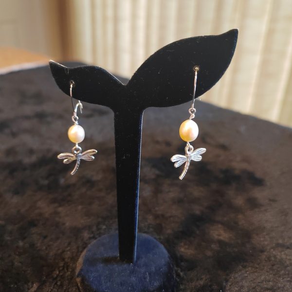 Freshwater Pearl & Dragonfly Earrings