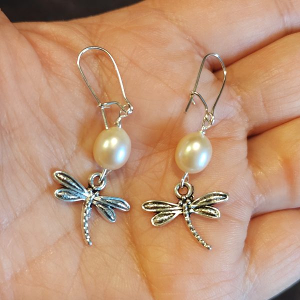 Freshwater Pearl & Dragonfly Earrings - Image 3